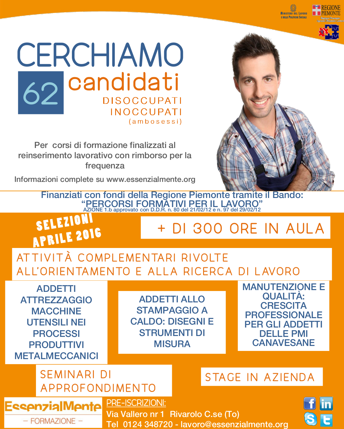 Lavoro: Essenzialmente Formazione organizza corsi gratuiti per inoccupati e disoccupati
