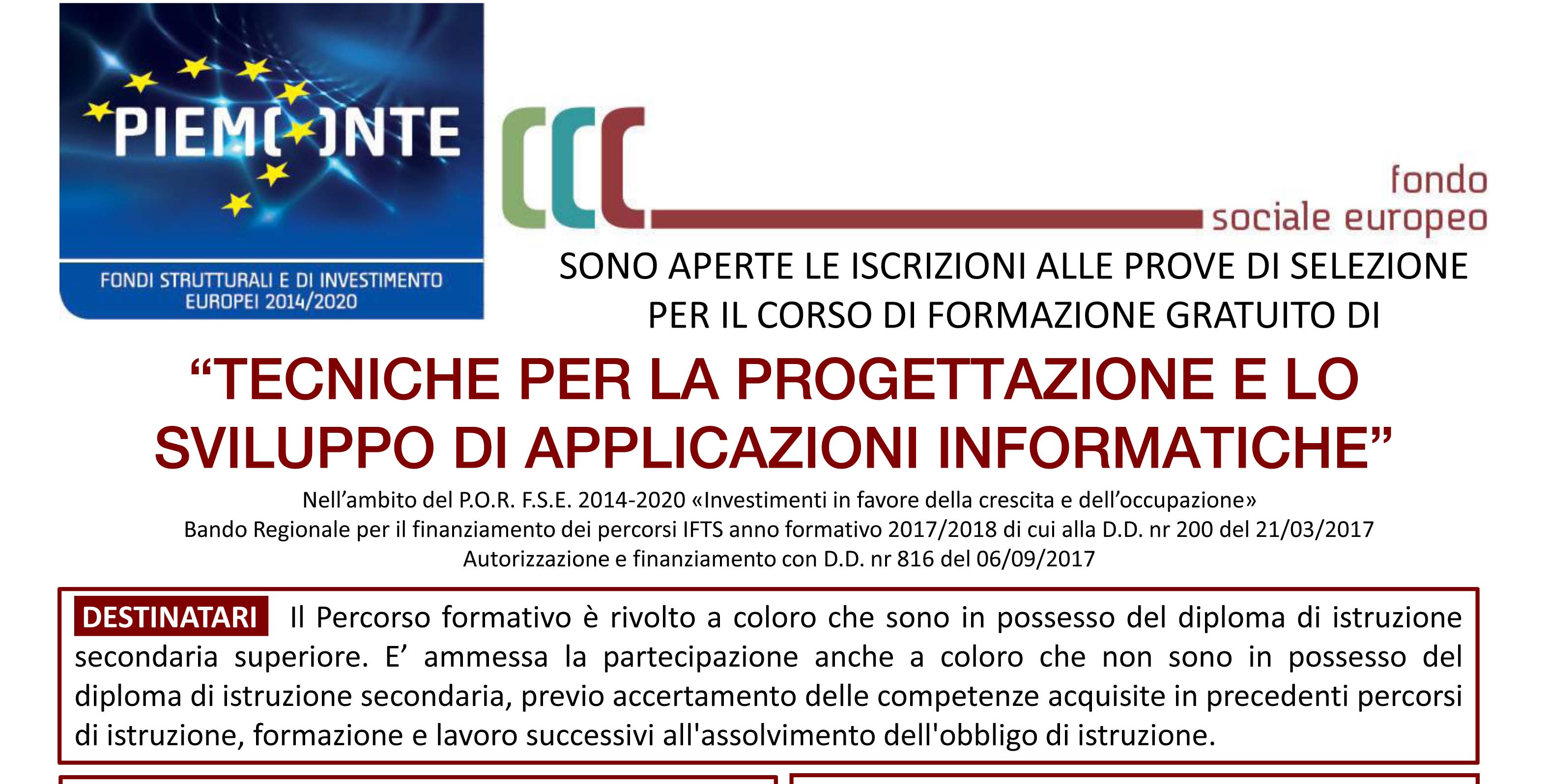Lavoro: al via il corso di formazione relativo alla progettazione e sviluppo di applicazioni informatiche