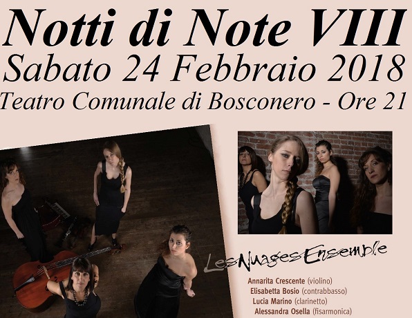Bosconero: alla rassegna musicale “Notti di Note” si esibisce il quartetto “Les Nuages Ensamble”
