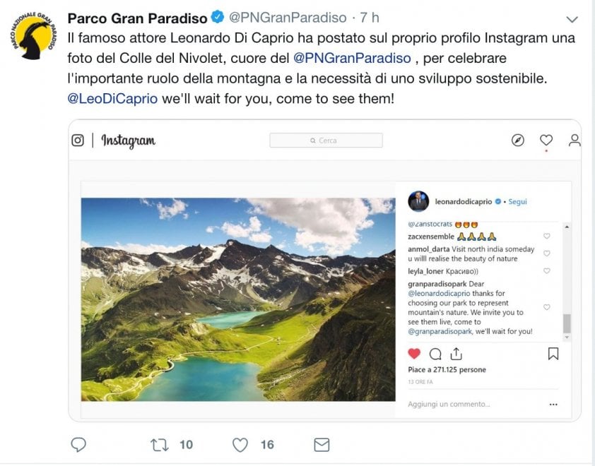 Il Gran Paradiso ha un ammiratore d’eccezione: Leonardo Di Caprio, l’attore di origine italiana