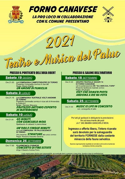 Forno Canavese: da sabato 19 giugno al via la manifestazione “Teatro e Musica del Paluc”
