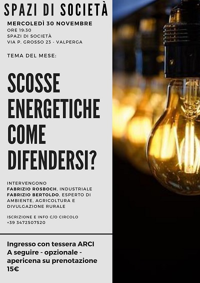 Valperga: “Spazi di società” propone l’incontro “Scosse energetiche. Come difendersi?”