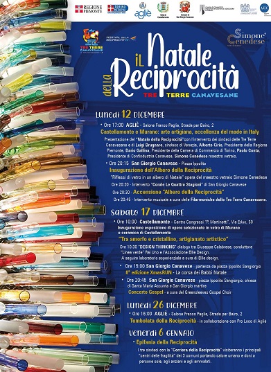 Un albero in vetro di Murano per il Festival della Reciprocità. Festa natalizia nelle Tre Terre Canavesane