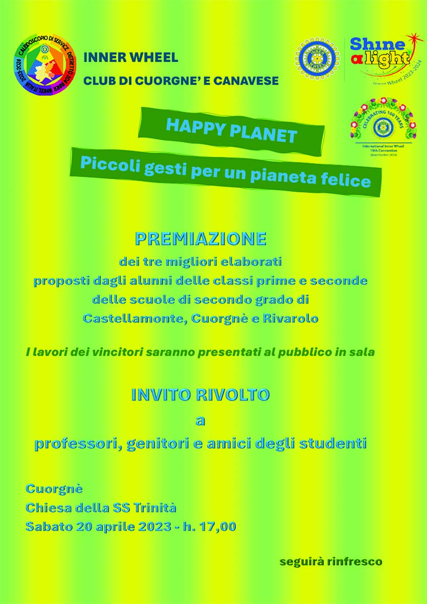 Inner Wheel Cuorgnè: alla SS. Trinità avrà luogo la premiazione del concorso “Happy Planet”