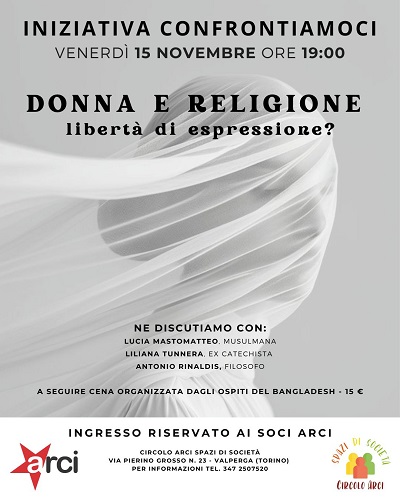 Valperga: al Circolo Arci “Spazi di Società” serata sul tema “Donna e religione. Libertà di espressione?”