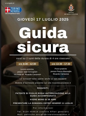 Rivarolo Canavese promuove la sicurezza stradale: corso gratuito di guida sicura per gli under 35