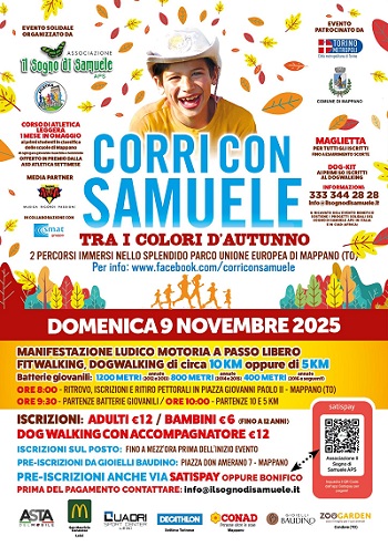 Mappano corre nel nome della solidarietà: domenica 9 novembre torna l’evento sportivo “Corri con Samuele”