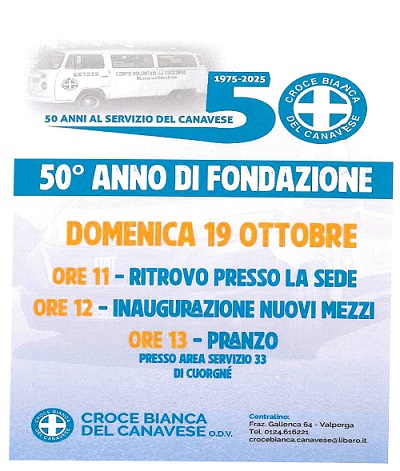 Croce Bianca del Canavese, 50 anni di servizio: il 19 ottobre le celebrazioni per i 50 anni dalla fondazione