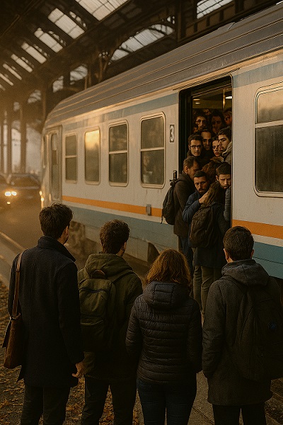 Caos all’alba sulla Rivarolo–Torino: treno guasto, pendolari stipati e decine di persone lasciate a piedi