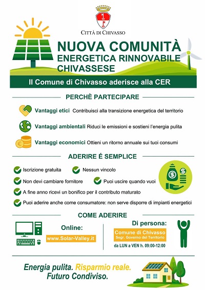 Chivasso punta sull’energia condivisa: al via la Comunità Energetica Rinnovabile cittadina