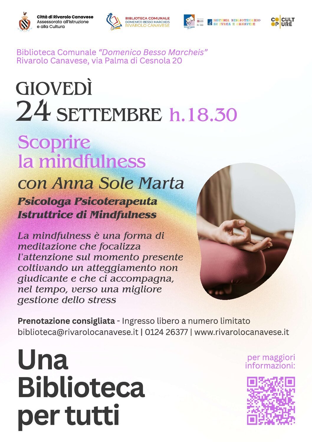 Rivarolo Canavese, torna «Una Biblioteca per tutti»: quattro incontri tra arte, scienza e meditazione
