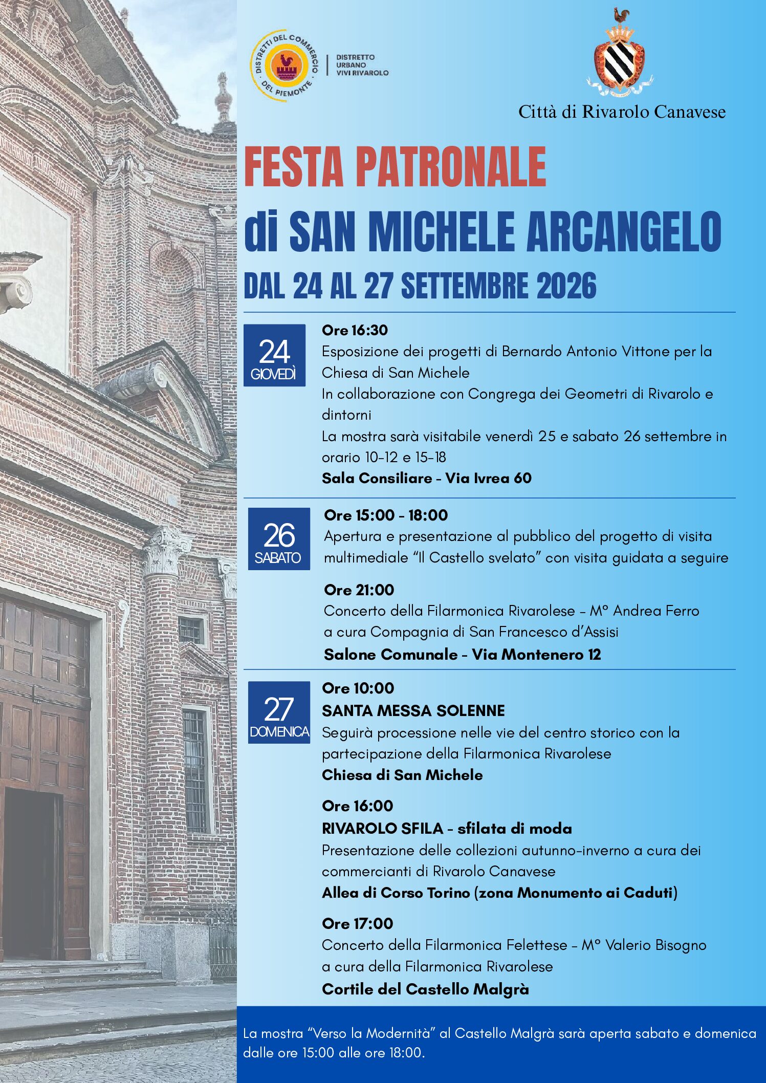 RIVAROLO CANAVESE – Patronale di San Michele Arcangelo: quattro giorni di festa tra cultura, musica e moda