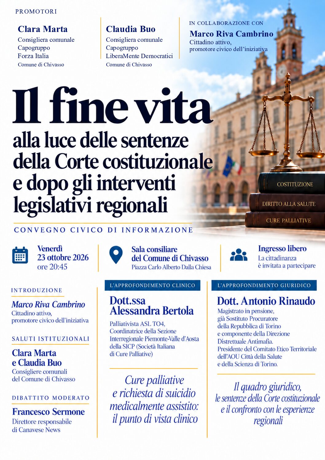 Chivasso, fine vita tra diritti e scelte estreme: confronto pubblico con un magistrato e un medico
